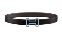 HERMES Calfskin Leather Belts Men's Black 3.2cm