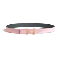 HERMES Calfskin Rose Gold-Plated Leather Belts Women's Pink/Black Width 2.4CM
