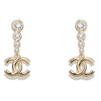 CHANEL Crystal Earrings Women's Gold