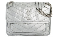 SAINT LAURENT Niki Leather Hobo Bag Shoulder Bag Women's Silver