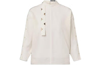 LOUIS VUITTON Monogram Lavaliere Button Sleeve Blouse Shirt Women's White