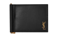 SAINT LAURENT Cow Leather Shiny Surface Wallet Small Size Men's Black
