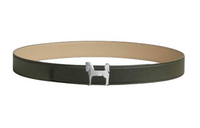 HERMES Double-Sided Design Leather Belts Men's Green/Beige Width: 3.2CM