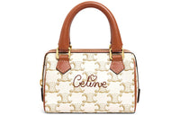 CELINE Cow Leather Boston Bag Handbag Shoulder Bag Crossbody Bag Mini Women's White