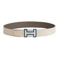 HERMES Stainless Steel Leather Belts Unisex Gray/Light Beige Width: 3.8cm
