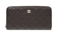CHANEL Embossed Shiny Calfskin Wallet Women's Deep Red