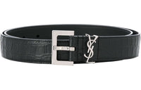 SAINT LAURENT Cassandre Matte Crocodile Embossed Belt