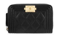 CHANEL LEBOY21K Winter Grained Calfskin Card Holder Wallet Regular Women's Black
