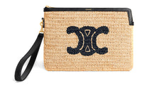 CELINE Triomphe Arc De Triomphe Fabric Coin Purse Clutch Women's Beige Blue