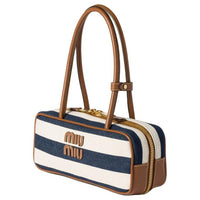 MIU MIU Beau Calfskin Shoulder Bag Women's Blue & White