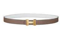 HERMES Gold Buckle Epsom Calfskin Double-Sided Leather Belt Women's Brown Width: 2.4cm