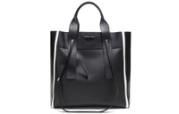 PRADA Cow Leather Handbag Large Size Women's Black White