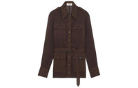 SAINT LAURENT Chiffon Shirt Dress 'Chocolat'