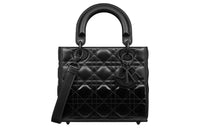 DIOR Lady Dior Wicker Pattern Lambskin Shoulder Bag Crossbody Bag Handbag Small Size Women's Black