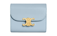 CELINE Triomphe Calfskin Card Holder Wallet Small Size Women's Light Blue