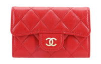 CHANEL Cow Leather Coin Purses Wallets Women's Red