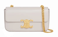 CELINE Triomphe Shiny Cow Leather Shoulder Bag Handbag Shoulder Bag Women's White