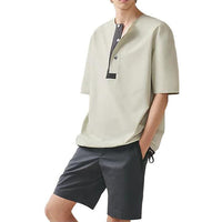 HERMES Color Block Casual Crew Neck Pullover Short Sleeved T Shirt Men's Green