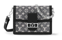 LOUIS VUITTON Dauphine Fabric With Cow Leather Patchwork Trim Daphne Handbag Shoulder Bag Women's Gray