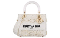 DIOR Lady D-Lite Embroidery Dior Bag Shoulder Bag Crossbody Bag Handbag Medium Size Women's White