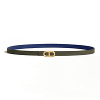 HERMES Calfskin Metal Gold-Plated Leather Belts Women's Blue/Green Width 1.3CM