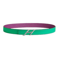 HERMES Calfskin Leather Belts Women's Green/Purple Width 2.4CM