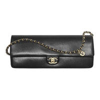 CHANEL Calfskin Portable Clutch Unisex Black
