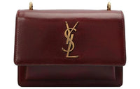 SAINT LAURENT Genuine Leather Crossbody Bag, Shoulder Bag Women's Deep Red
