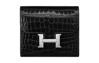 HERMES Crocodile Leather Wallet Women's 89 Noir Black