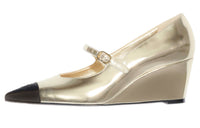 CHANEL Wedge Heel High Heels 6cm Women's Gold Black