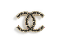 CHANEL Leather Brooches Women's Black Gold