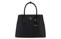 PRADA Double Leather Shoulder Bag Crossbody Bag Handbag Small Size Women's Black