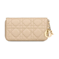 DIOR Lady Dior Lambskin Wallet Medium Size Women's Pink Beige