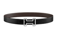 HERMES Tonight Buckle Double-Sided Calfskin Leather Belts Men's Black/Umber Width: 3.2CM