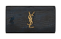 SAINT LAURENT CASSANDRE Shiny Calfskin Wallet Women's Blue Black