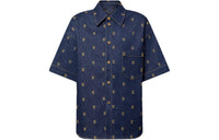 LOUIS VUITTON Embroidered Signature Short-Sleeved Denim Shirt
