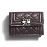 CHANEL Embossed Calfskin Wallet Small Size Women's Dark Brown