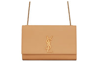 SAINT LAURENT KATE Cow Leather Shoulder Bag, Crossbody Bag Medium Size Women's Light Brown
