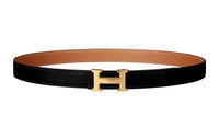 HERMES Mini H Double Sided Smooth Buckle Leather Belts Women's Black Width 2.4CM