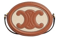 CELINE Triomphe Fabric Cow Leather Patchwork Mooncake Bag Wallet Crossbody Bag Shoulder Bag Women's Natural Color & Tan