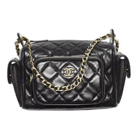 CHANEL Lambskin Handbag, Shoulder Bag Small Size Women's Black