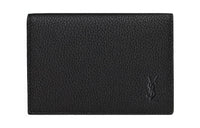 SAINT LAURENT CASSANDRE Grained Leather Card Holder Men's Black