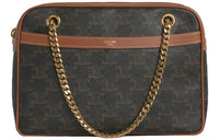 CELINE CANVAS Cow Leather Chain Bag Crossbody Bag Shoulder Bag Medium Size Women's Tawny