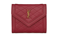 SAINT LAURENT GABY Quilting Sheepskin Wallet Women's Brick Red