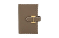 HERMES Bearn Epsom Calfskin Card Holder Wallet Mini Women's Elephant Gray