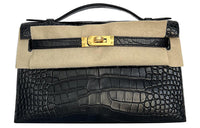 HERMES Kelly Matte Crocodile Leather Kelly Bag Handbags Regular Women's Noir Black