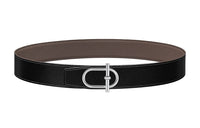 HERMES Comfortable Silver Buckle Togo Calfskin Double Sided Leather Belt Men's Black Width 3.8CM