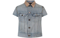 SAINT LAURENT Studded Short sleeve Denim Jacket