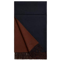 HERMES Cashmere Shawls Women's Cocoa/Marine Blue