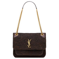 SAINT LAURENT Niki Raffia Crossbody Bag, Shoulder Bag Medium Size Women's Truffle Chocolate Brown
